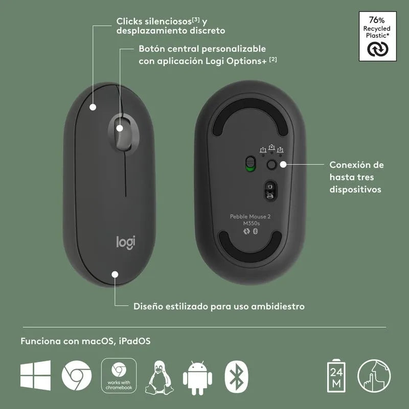 MOUSE LOGITECH PEBBLE 2 M350S BLUETOOTH/WIRELESS GRAPHITE