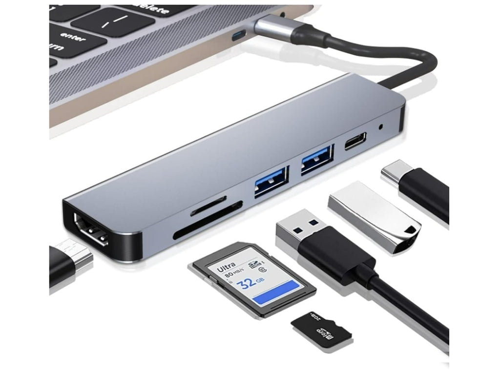 Adaptador Tipo C 6 en 1 HDMI - 2 USB3.0 - Tipo C - Lector SD y Micro SD