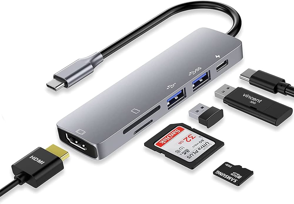 Adaptador Tipo C 6 en 1 HDMI - 2 USB3.0 - Tipo C - Lector SD y Micro SD