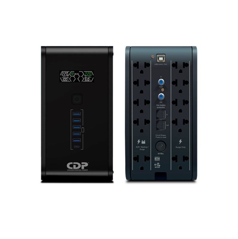 UPS CDP R-SMART 1010I 1000VA / 500W Autonomía 30min 10 Salidas/5 Port USB-A/1 Port USB-C