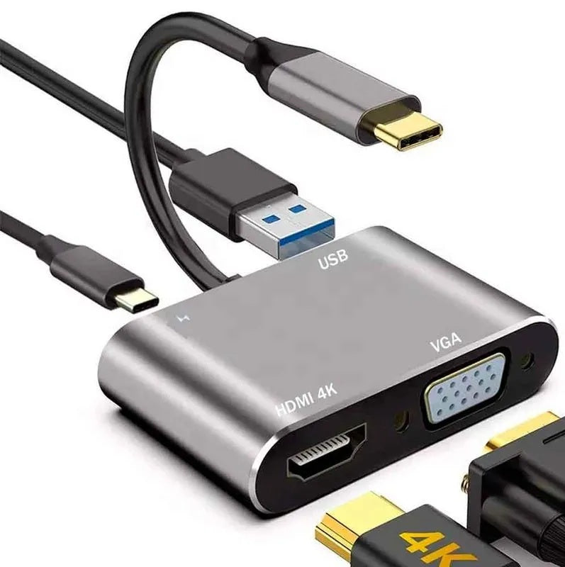 Adaptador Tipo C 4 en 1 HDMI VGA Tipo C USB3.0